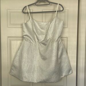 White Rhinestone Spaghetti Strap Dress